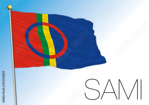 Sami official national flag, north europe, vector illustration