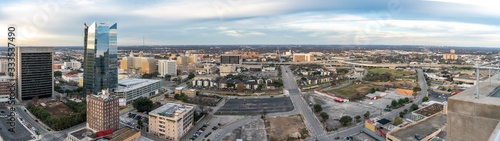 Aerial View of Downtown San Antonio and Highways During the Early Morning