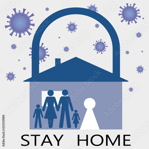 Vector illustration promoting campaigns in the fight against the 2019-nCov coronavirus epidemic.House in the shape of a closed padlock and the inscription to stay at home.Graphic element and template.