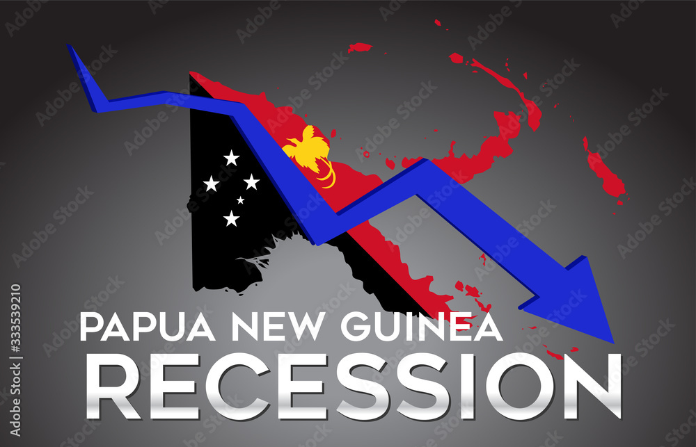 Fototapeta premium Map of Papua New Guinea Recession Economic Crisis Creative Concept with Economic Crash Arrow.