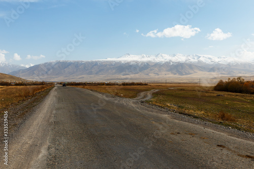 A 367 highway passing in the Chui region of Kyrgyzstan  near the village of Suusamyr  asphalt road