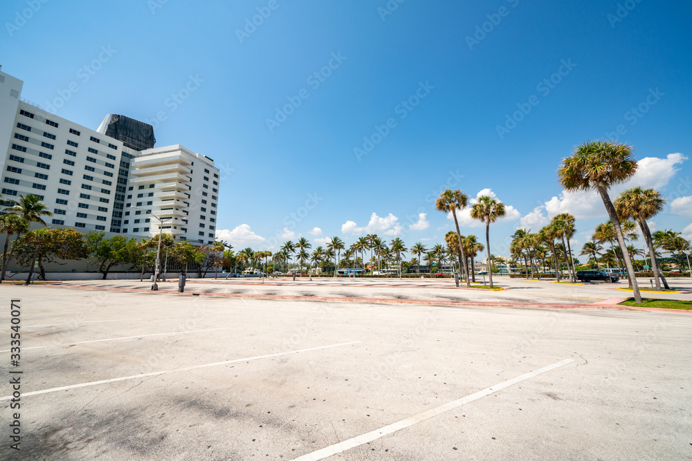 Miami Beach closed and parking lots empty to slow spread of Coronavirus Covid 19 pandemic Miami Beach closed and parking lots empty to slow spread of Coronavirus Covid 19 pandemic