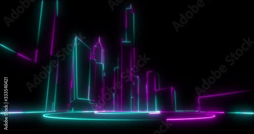 Night city neon concept. Car night lights. City life, urban scene, light trails. Night illumination. Motion graphic. 4K animation