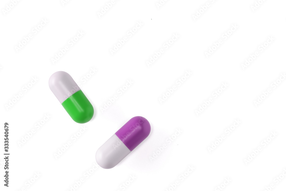 Falling pills isolated on white background Falling pills isolated on white background