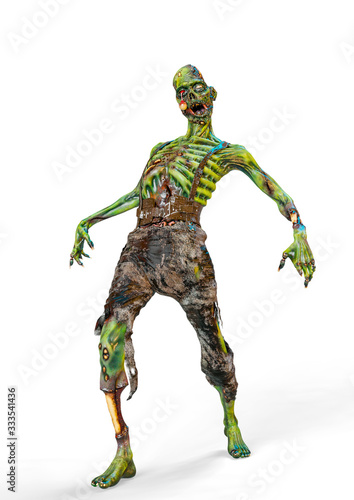 Foto zombie is dancing on white background