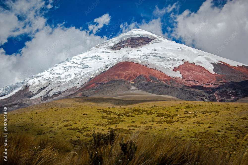 Fototapeta premium View of the Cotopaxi volcano from the Cotopaxi National Park, on a sunny morning. Ecuador