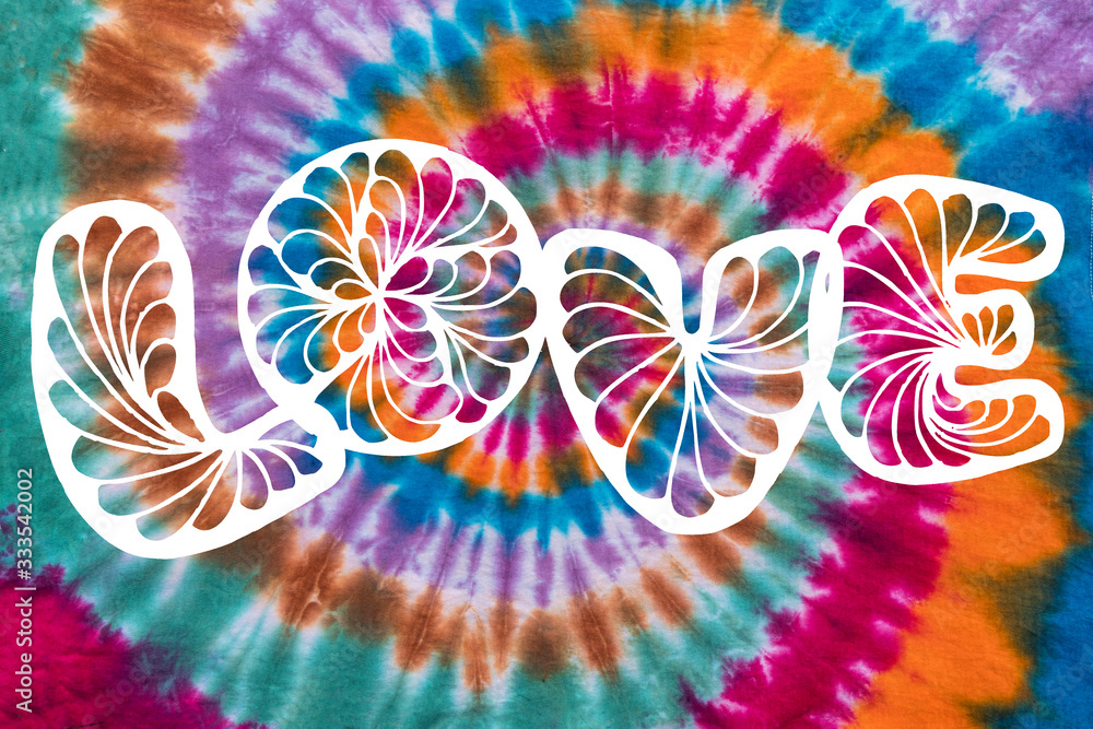 Tie Dye Swirl Design in Retro Abstract Pattern with Love in Psychedelic