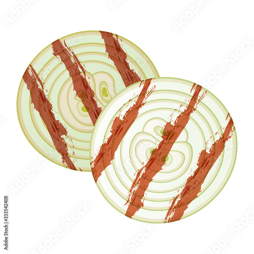 Grilled sliced onion isolated on white background. Rings of onion. Vector Illustration.