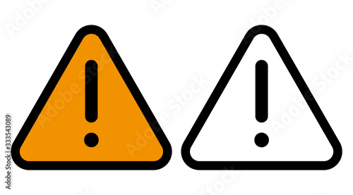 Exclamation of warning attention icon.Yellow,white attention warning triangle alert set .Danger warning attention hazard sign. Vector icon.