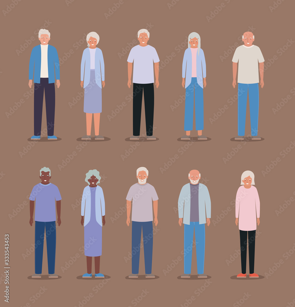 Isolated grandmothers and grandfathers vector design
