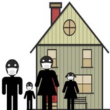 Small family standing front of our house with wearing pollution mask 