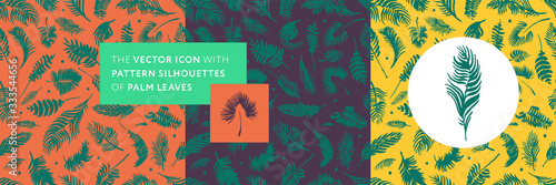 Palm leaves silhouettes pattern. Tropical background for modern fashion banner design. Leaf silhouette, natural wallpaper, trendy eco-fashion backdrop. Palms drawings, ink art, exotic decorations.