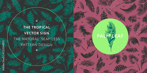 Palm leaves silhouettes pattern. Tropical background for modern fashion banner design. Leaf silhouette, natural wallpaper, trendy eco-fashion backdrop. Palms drawings, ink art, exotic decorations.