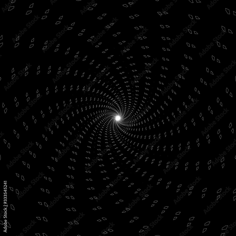 Black and White: Abstract tunnel effect with black sides and small white repetitive details. Black and White: Abstract tunnel effect with black sides and small white repetitive details.