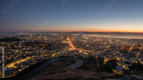 Wide Angle View of the San Francisco Skyline at Sunset