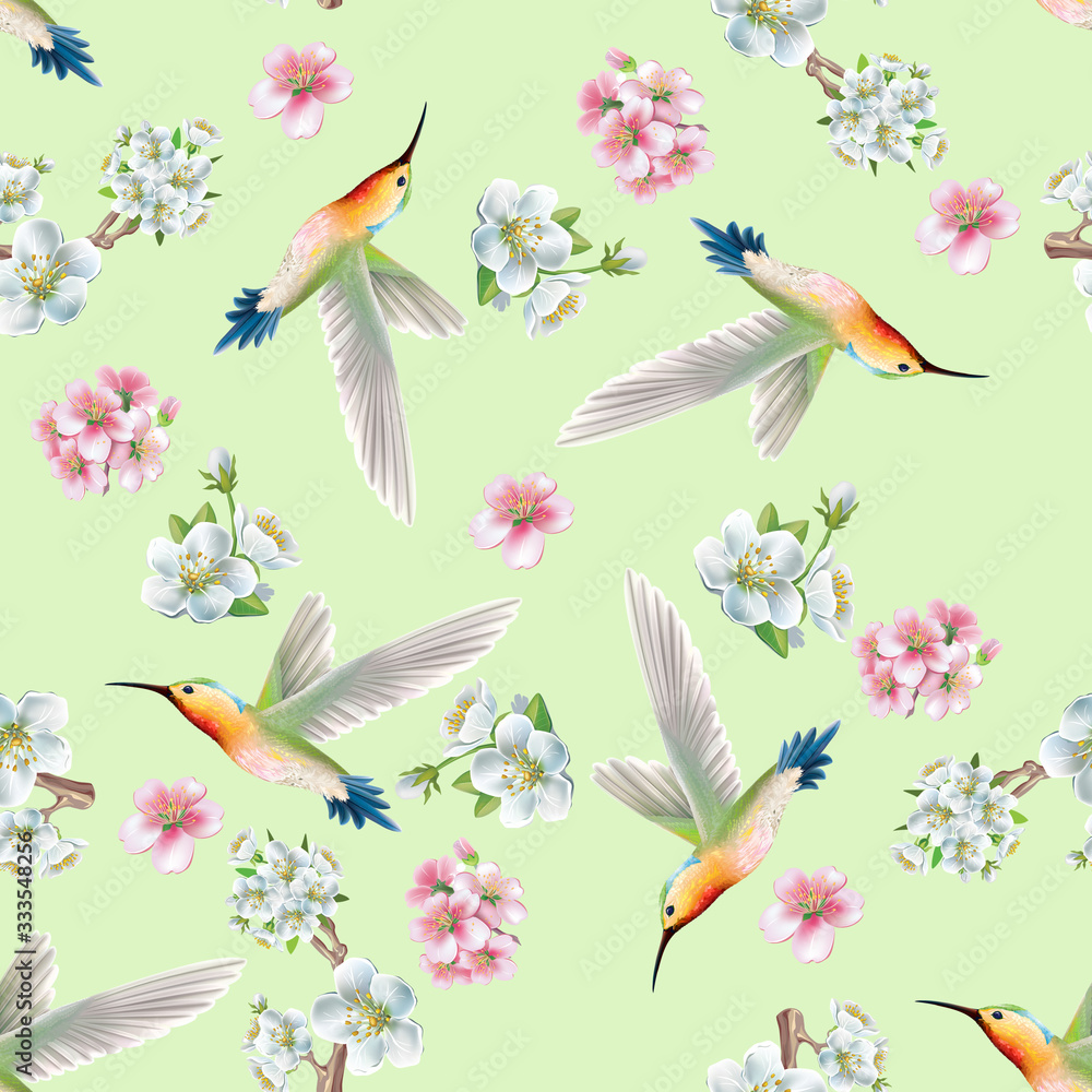 abstract floral background with birds