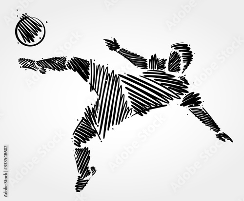 Soccer player jumping made from black brush strokes