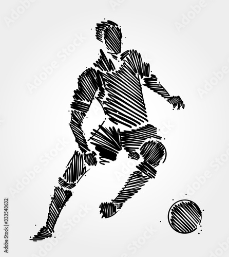 Fotografia, Obraz Black brush strokes drawing of football player man on clear background