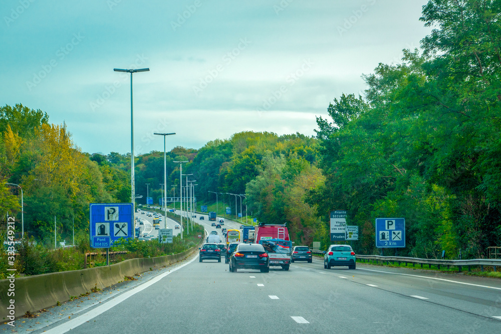 Brussel/Belgium- October 09 2019 :Traffic on highway around Brussels