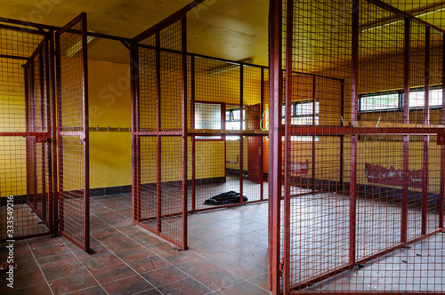 Caged off changing areas at an abandoned adventure centre