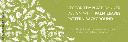 Palm leaves silhouettes pattern. Tropical background for modern fashion banner design. Leaf silhouette, natural wallpaper, trendy eco-fashion backdrop. Palms drawings, ink art, exotic decorations.
