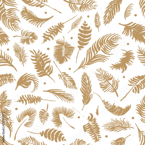 Palm leaves silhouettes pattern. Tropical background for modern fashion banner design. Leaf silhouette, natural wallpaper, trendy eco-fashion backdrop. Palms drawings, ink art, exotic decorations.