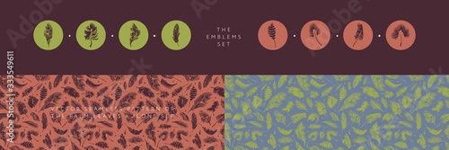 Palm leaves silhouettes pattern. Tropical background for modern fashion banner design. Leaf silhouette, natural wallpaper, trendy eco-fashion backdrop. Palms drawings, ink art, exotic decorations.