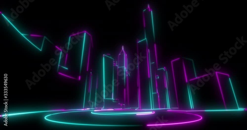 Night city neon concept. Car night lights. City life, urban scene, light trails. Night illumination. Motion graphic. 4K animation