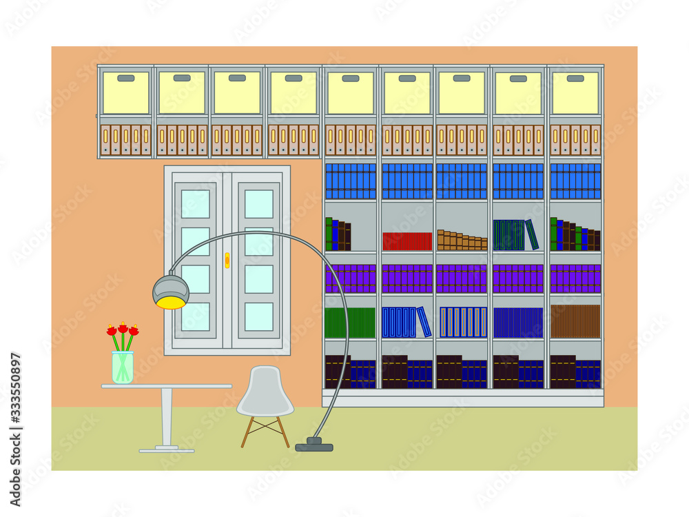 home room with library on white background home room with library on white background