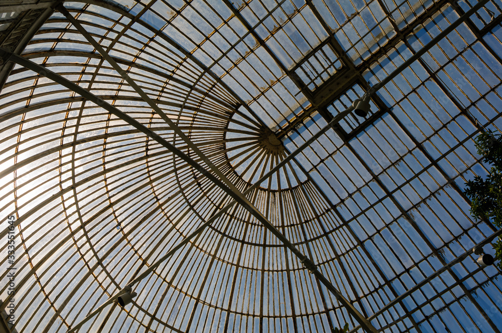 Roof of the world's oldest curvilinear iron-glass building, the Palm House in Botanic Gardens, Belfast