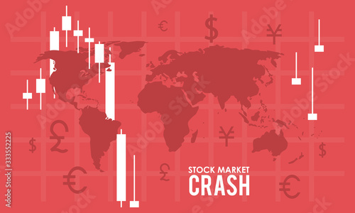 stock market crash with earth maps and infographic