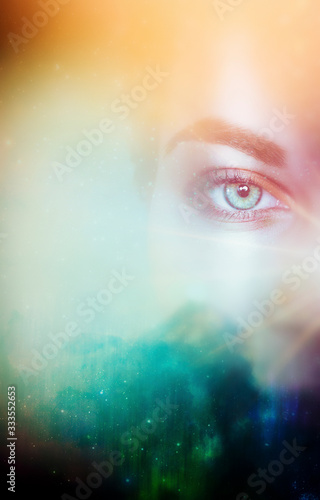 abstract composition with woman eye in background