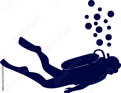 Silhouette of diver in the sea. Vector