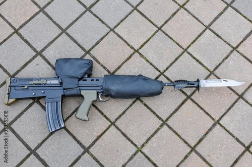 Canvas Print SA80 L85A2 fitted with a bayonet