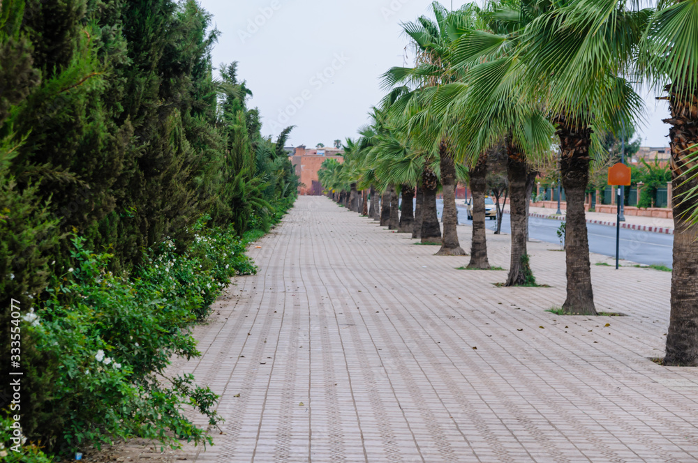 An empty footpath in Marrakech, Morocco An empty footpath in Marrakech, Morocco