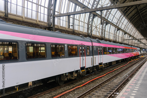 Train at a platform in Amsterdam Centraal Station
