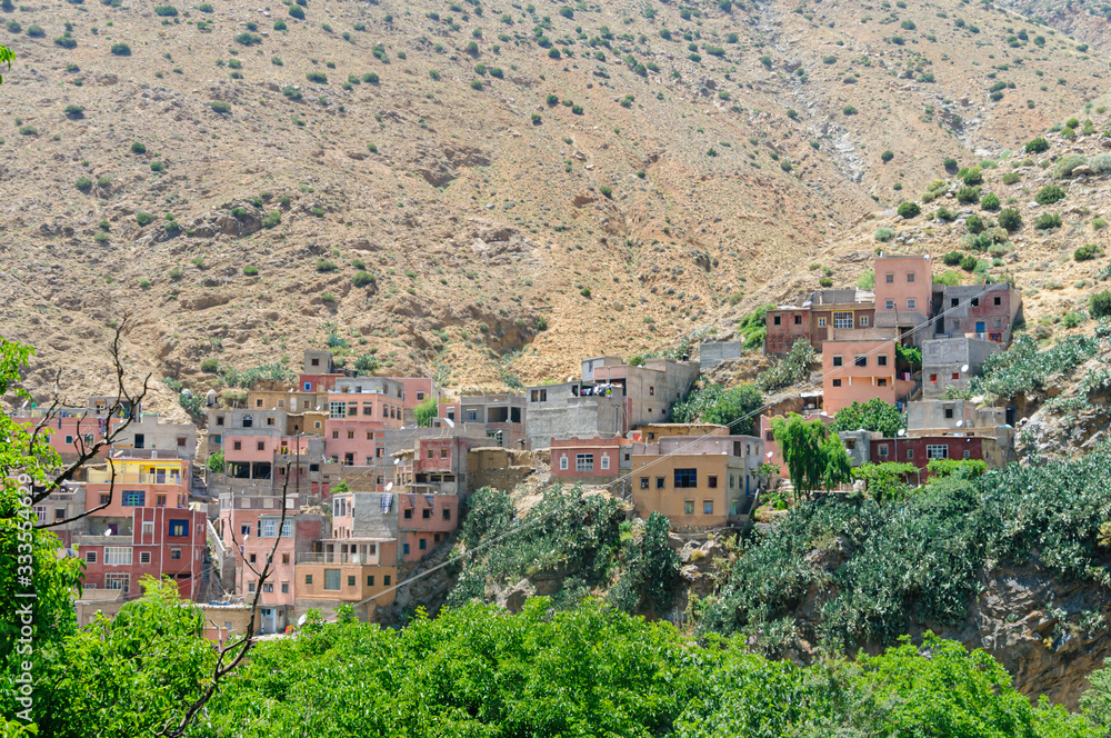 Village of Oukaimeden built on the side of a mountain in the Atlas Mountains, Morocco