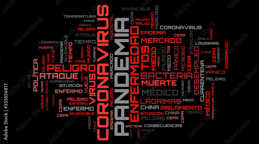 Red word cloud virus topic concept on spanish language
