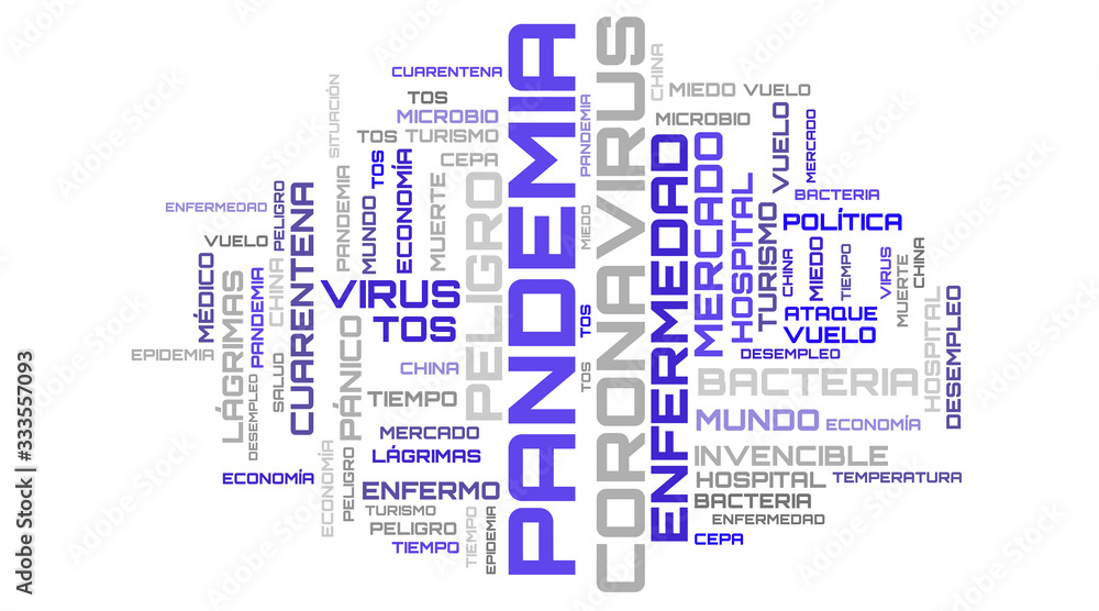 Blue COVID-19 word cloud on spanish language illustration Blue COVID-19 word cloud on spanish language illustration