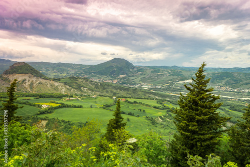 Hilly landscape, forest, taken from the church hill in the Republic of San Marino