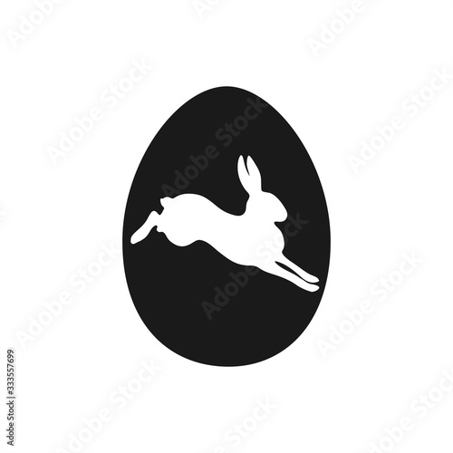 silhouette of jumping and running Easter Bunny in Easter egg. holiday greeting card, vector illustration