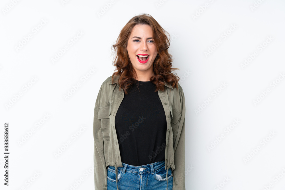 Obraz premium Young Russian woman over isolated white background with surprise facial expression
