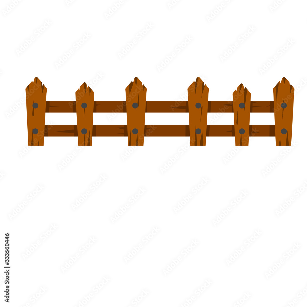 Village fence. Old rural wooden wall made of board and logs. The countryside and farm element. The barrier site. Cartoon flat illustration Village fence. Old rural wooden wall made of board and logs. The countryside and farm element. The barrier site. Cartoon flat illustration