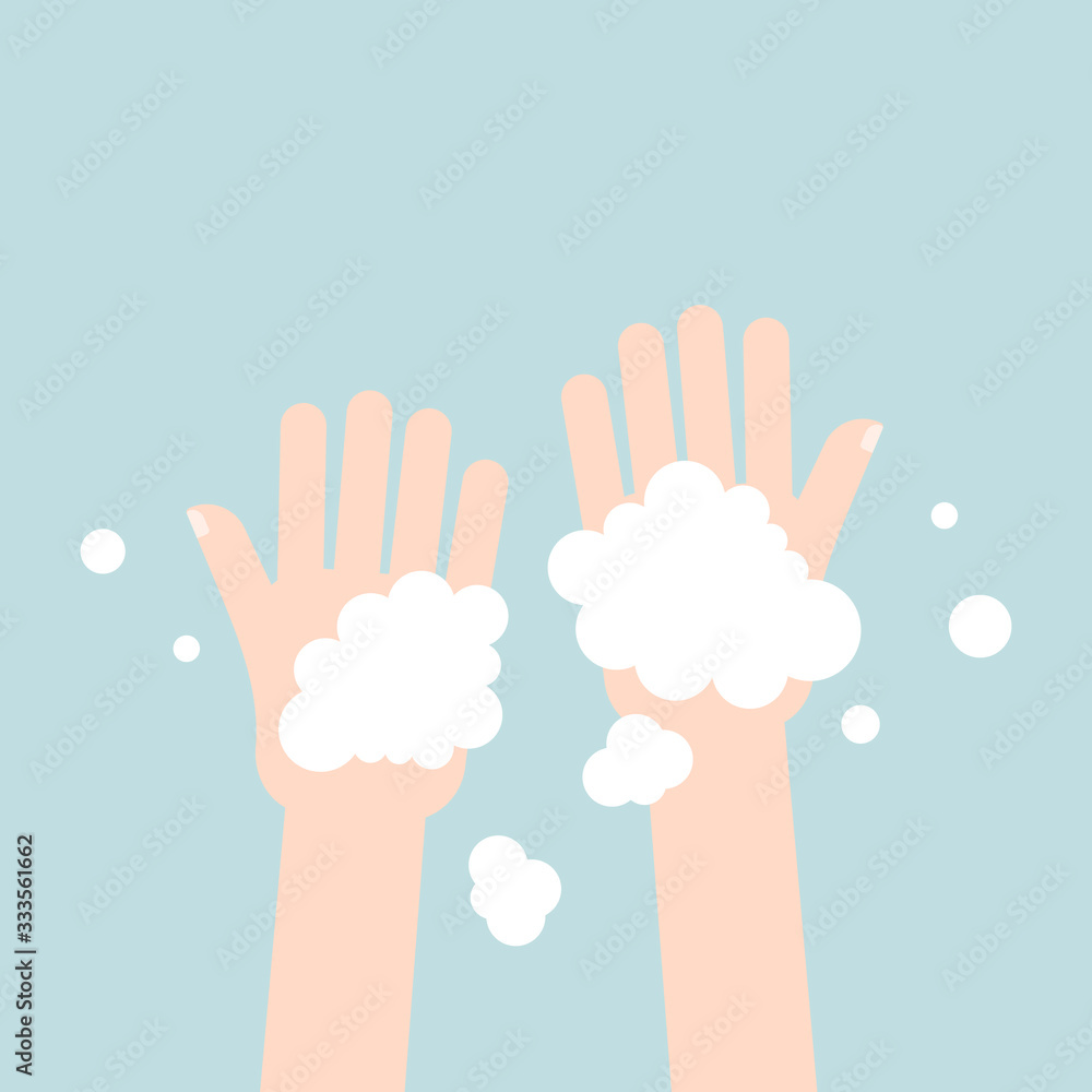 Washing hands with soap in flat style on gray background. Vector illustration. Washing hands with soap in flat style on gray background. Vector illustration.