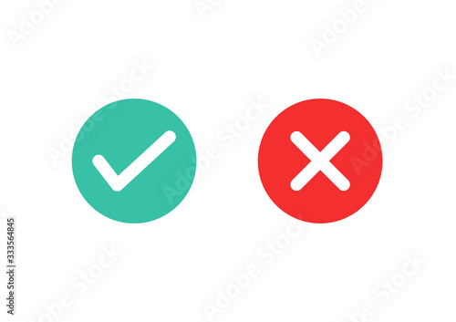 Check mark and cross icons on white background. Vector illustration