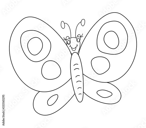 Butterfly outline vector illustration isolated on white background. Coloring book for children.