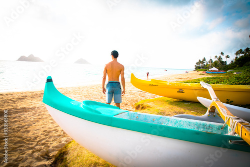 Hawaii Beach with Canoes