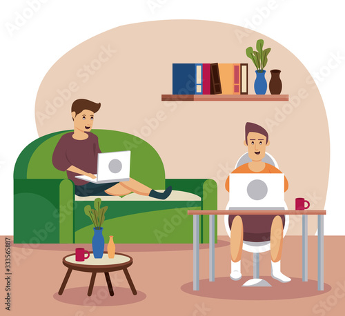 men using laptops work at home