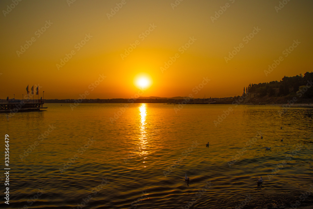 Sunset over black sea-Nesebar from Bulgaria