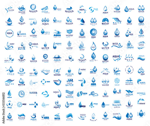 Water Splash Vector And Drop Logo Set - Isolated On White. Vector Collection Of Flat Water Splash and Drop Logo. Icons For Droplet, Water Wave, Rain, Raindrop, Company Logo And Bubble Design